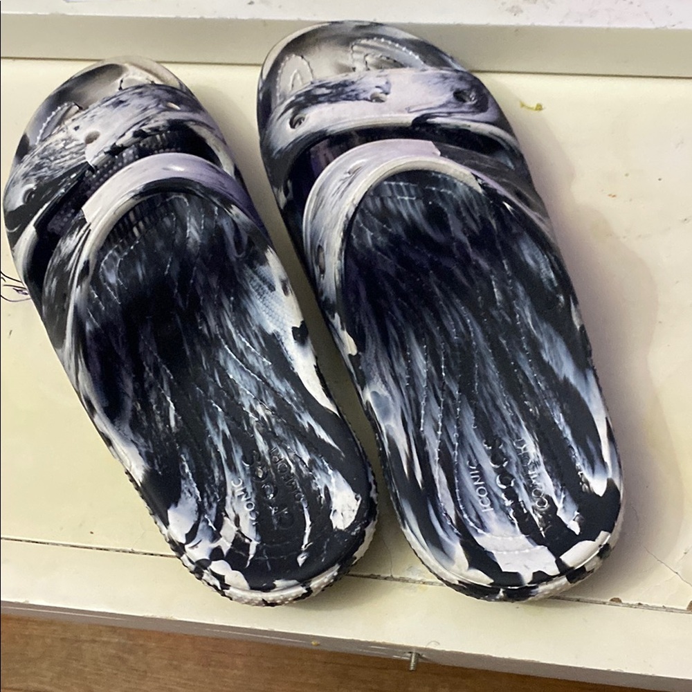 Black and White Slip-On Clogs